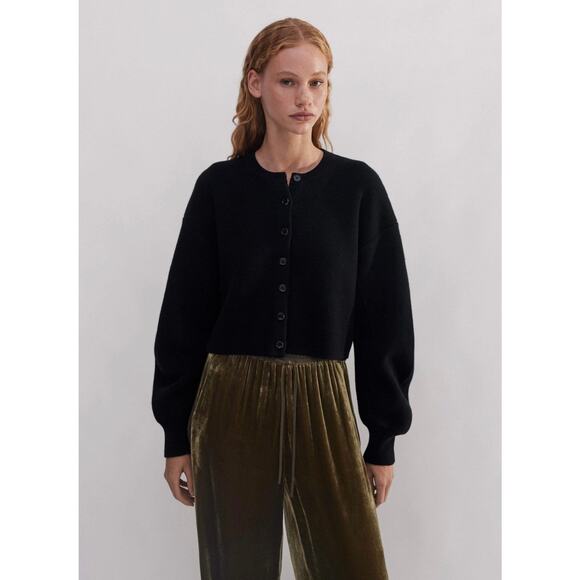 ME+EM Dramatic Sleeve Crop Knit Jacket Cardigan Black XS Wool Cashmere Sweater - Picture 1 of 11